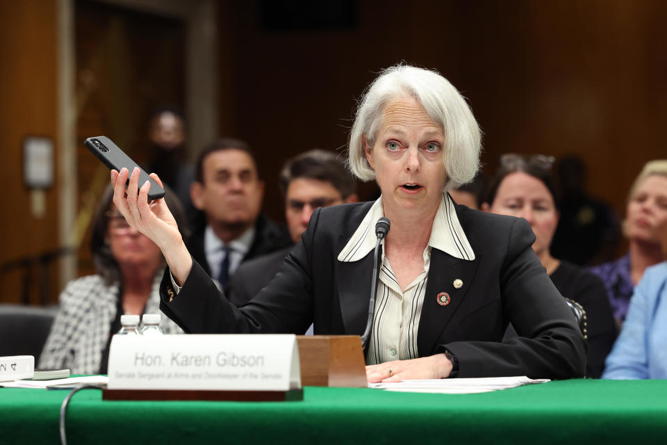 U.S. Senate Sergeant at Arms Karen Gibson testifies before a Senate Appropriations subcommittee on April 25, 2023 in Washington, D.C. / Credit: Kevin Dietsch / Getty Images