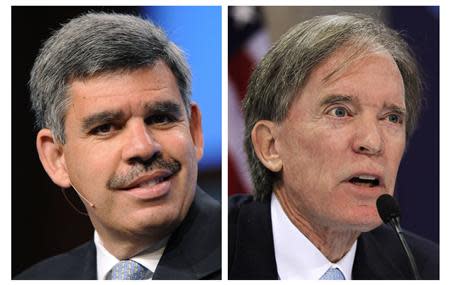 Bill Gross (right), the co-founder and co-chief investment officer of Pacific Investment Management Co (Pimco), and departing CEO Mohamed El-Erian are seen in a combination of 2010 file photos. REUTERS/Phil McCarten/Jason Reed