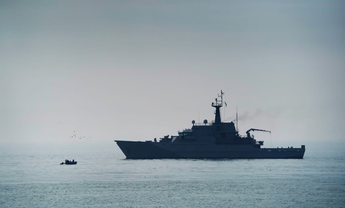 Royal Navy patrol ship ‘HMS Tyne’ on patrol in the Channel off the coast of Dover in April 2022 (PA)