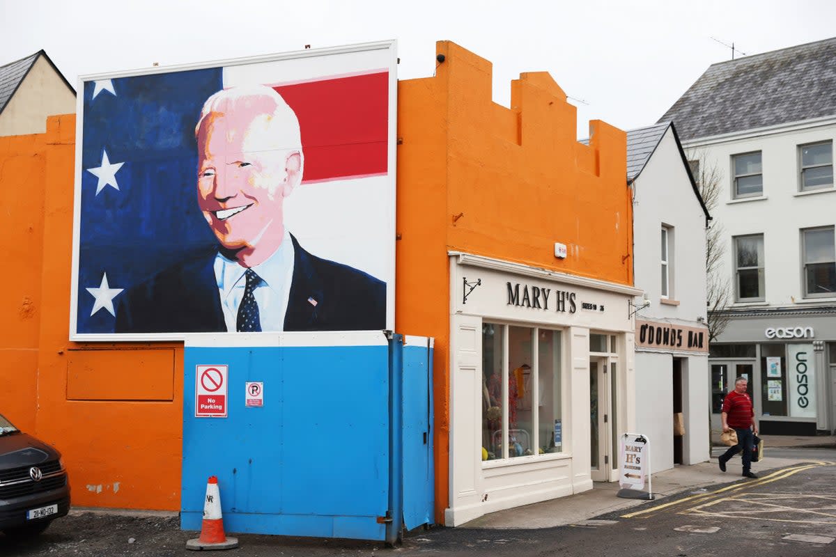 A mural of President Joe Biden adorns the side of a shop in Ballina, Co Mayo  (Copyright 2023 The Associated Press. All rights reserved.)