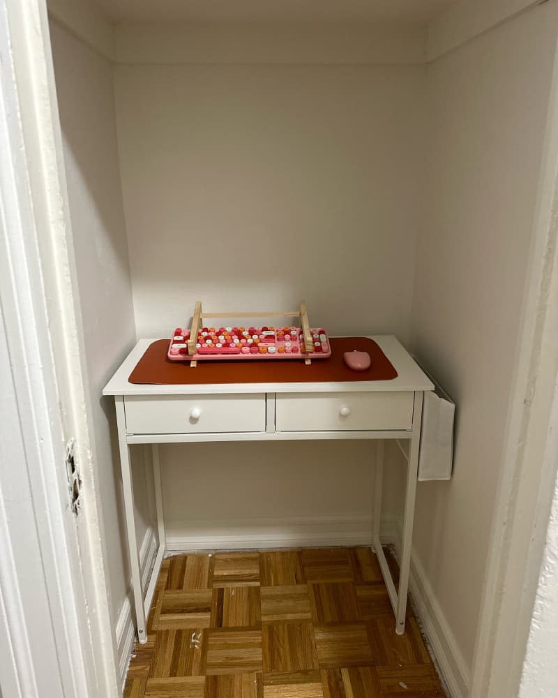Small desk in office during remodel.