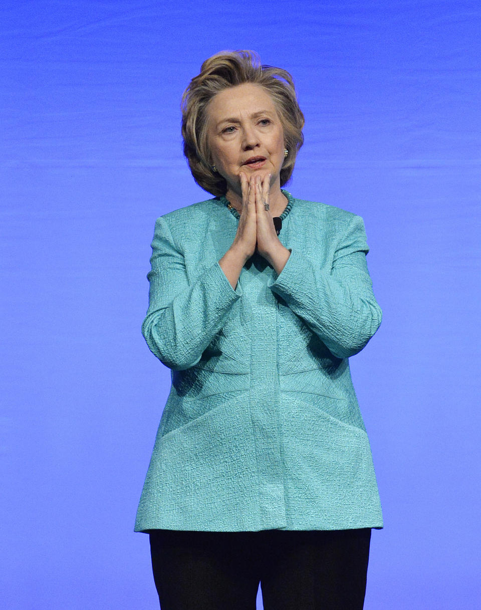 Former Secretary of State Hillary Clinton delivers the keynote address to the United Methodist Women's Assembly at the Kentucky International Convention Center, Saturday, April 26, 2014, in Louisville, Ky. (AP Photo/Timothy D. Easley)