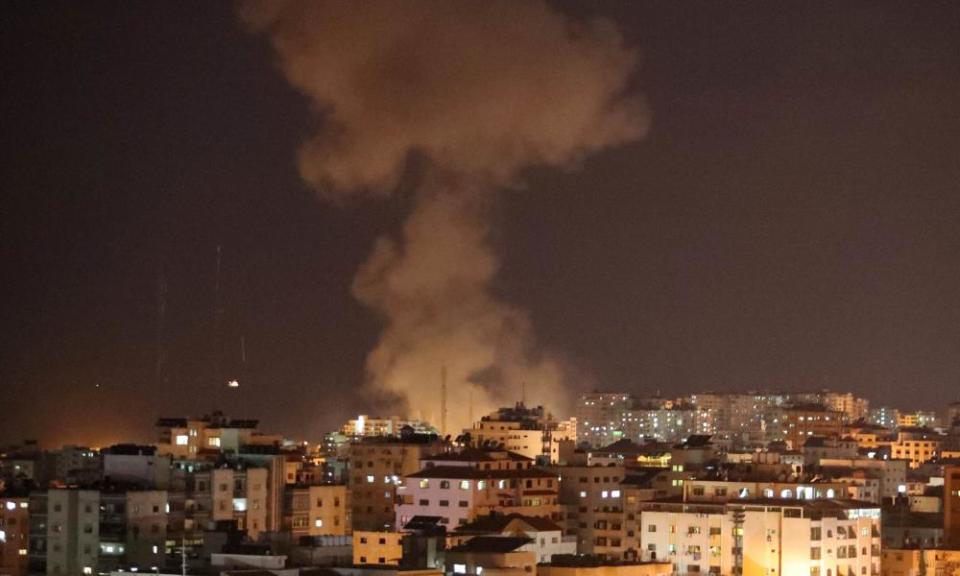 Smoke rises after an Israeli airstrike in Gaza