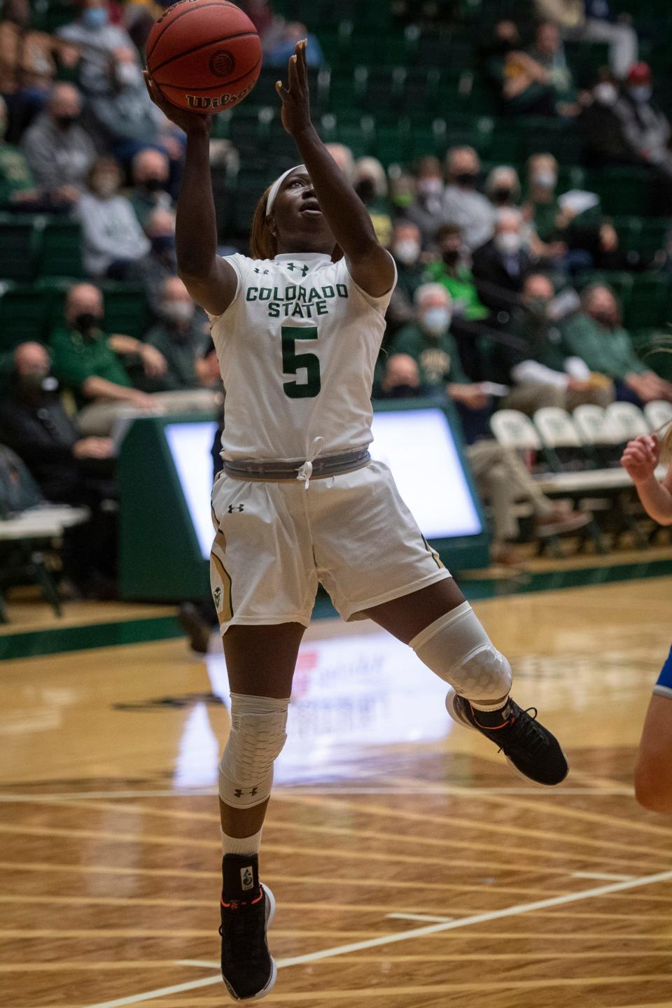 Colorado State's Upe Atosu goes up for a basket against Air Force Thursday night at Moby Arena.