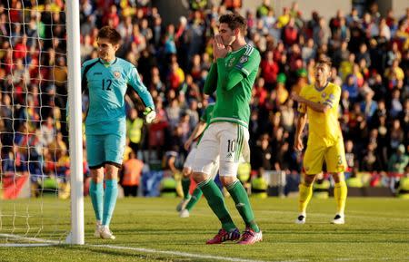 Football - Northern Ireland v Romania - UEFA Euro 2016 Qualifying Group F - Windsor Park, Belfast, Northern Ireland - 13/6/15 Northern Ireland's Kyle Lafferty after missing a chance to score Action Images via Reuters / Jason Cairnduff Livepic