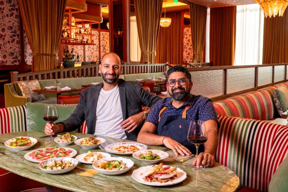 Partners Mohamed Alkassar and Chef Niven Patel at their new restaurant Erba in Coral Gables.