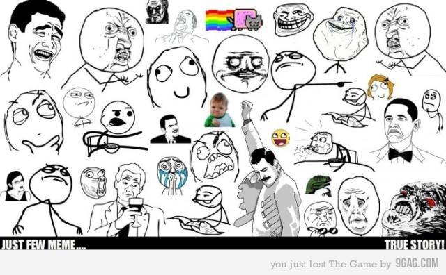 What is the name of the meme face on the phone. - 9GAG