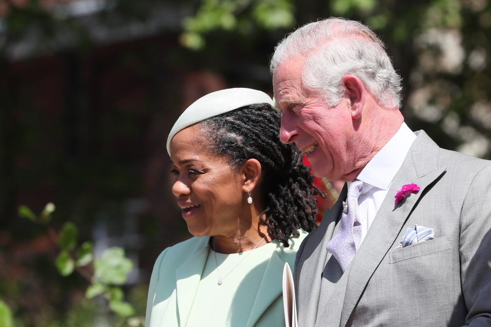 Prince Charles, photographed with Markle’s mother Doria Ragland, gave a speech at his son’s reception. (Photo: Getty)