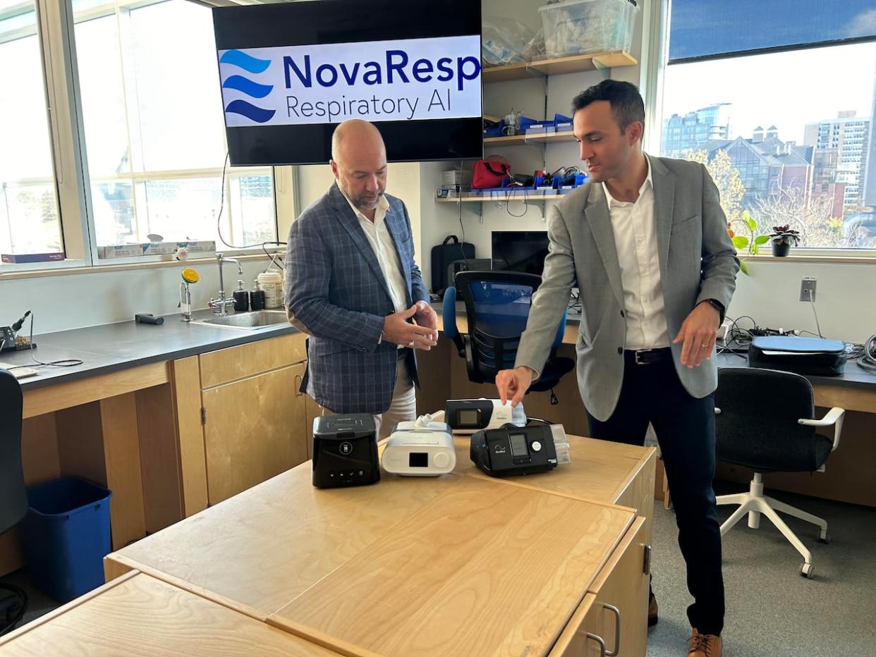 Nova Resp Technologies CEO Hamad Hanafi (right) talks about the company's advancement in monitoring air pressures with sleep apnea machines. (Tehosterihens Deer - image credit)