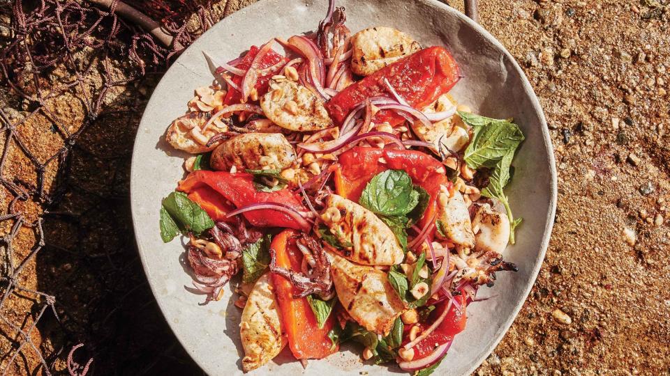 Garlicky Grilled Squid with Marinated Peppers