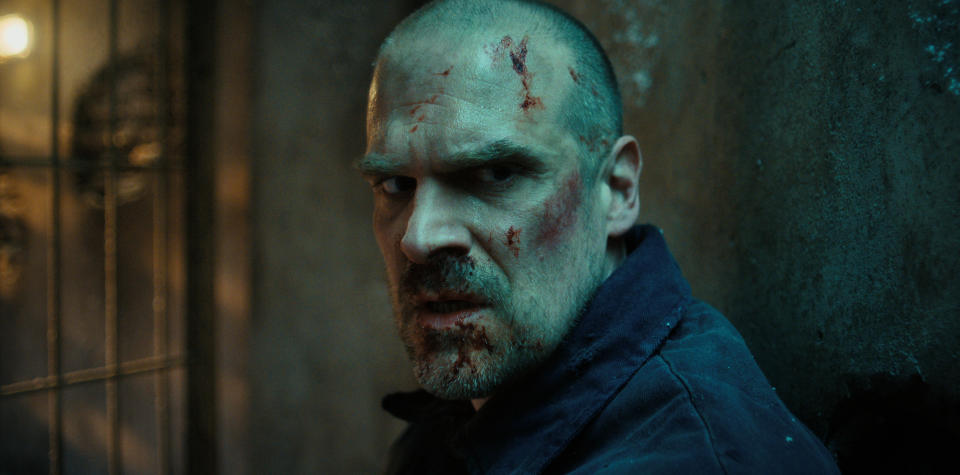 Jim Hopper, played by David Harbour, has his head shaved. - Credit: Courtesy of Netflix