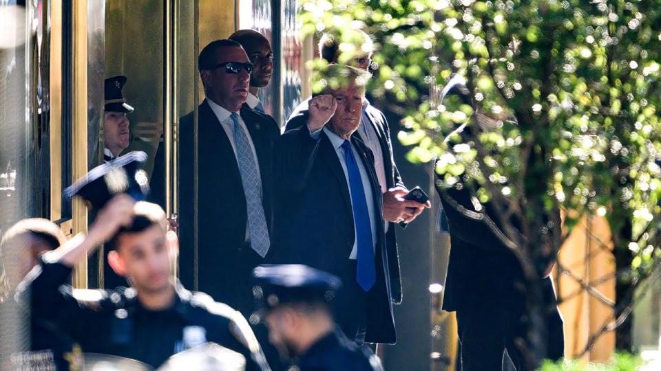 Former U.S. President Donald Trump departs Trump Tower on October 02, 2023 in New York City.