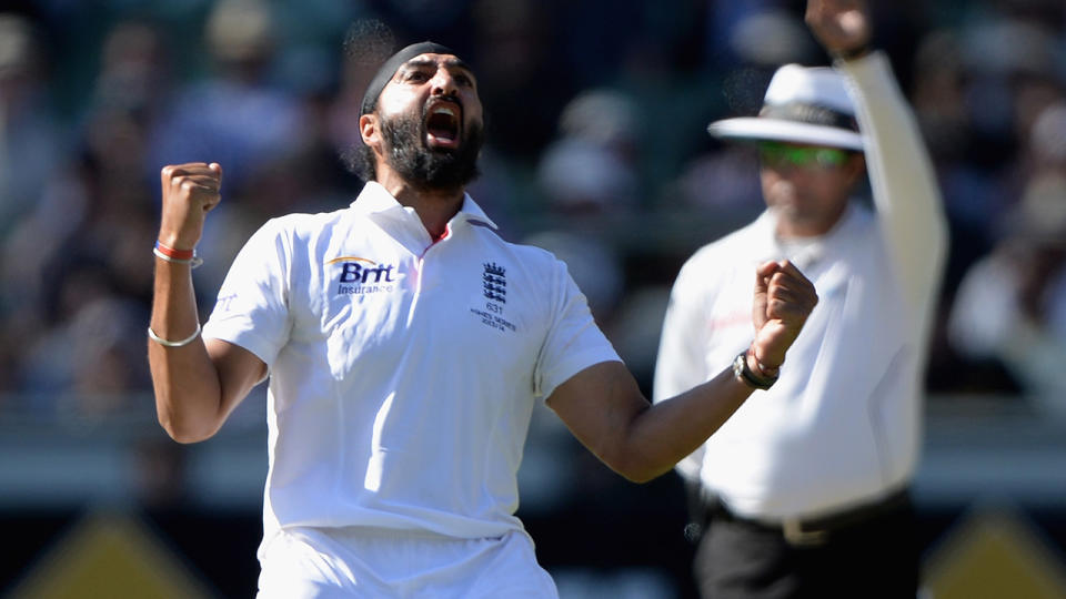 Monty Panesar celebrates a wicket against Australia in 2013. (Photo by Gareth Copley/Getty Images)