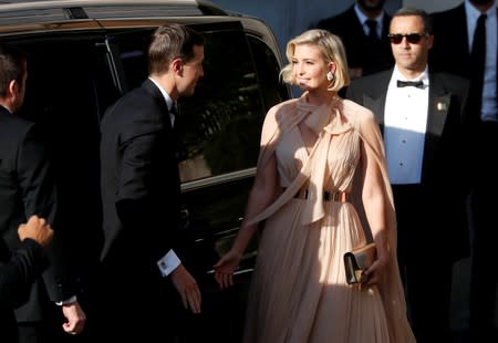 Ivanka Trump and her husband Senior Advisor to the President of the United States Jared Kushner arrive to attend the wedding of fashion designer Misha Nonoo at Villa Aurelia in Rome