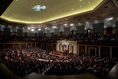 U.S. President Barack Obama (at podium) delivers his State of the Union address to a joint session of Congress in Washington, January 12, 2016. REUTERS/Joshua Roberts