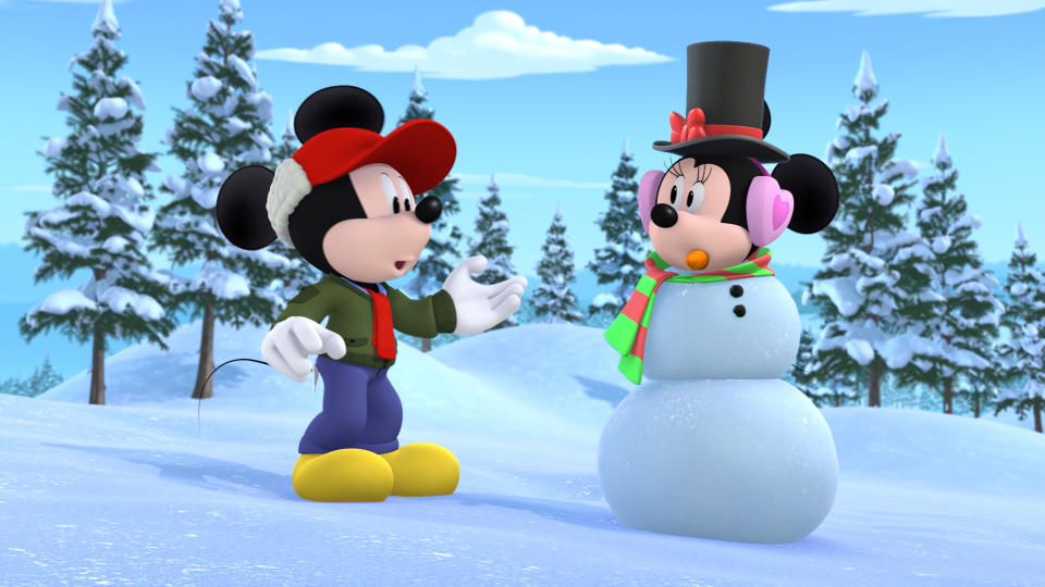 MICKEY AND THE ROADSTER RACERS - "Snow-Go with the Flow" - Minnie's plans for a trip to the Swiss Alps are interrupted by the Kai family's first experience with snow. This episode of "Mickey and the Roadster Racers" airs Friday, November 30 (9:30 A.M. ET/PT) on Disney Junior. (Disney Junior via Getty Images) MICKEY, MINNIE