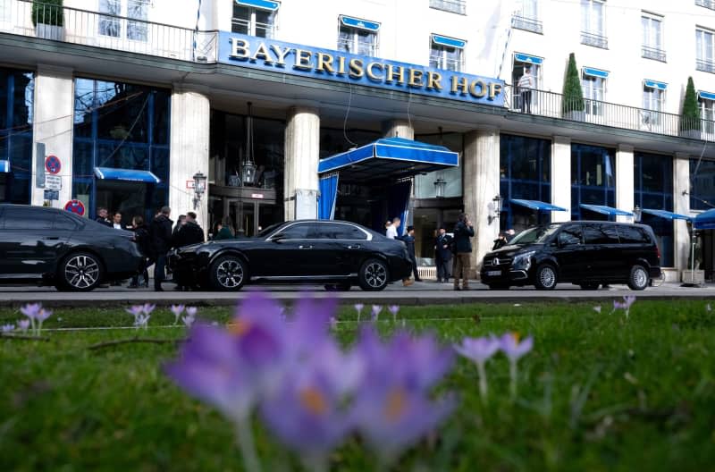 A view of the main entrance of the Bayerischer Hof Hotel, where the 60th Munich Security Conference (MSC) will be held from February 16 to 18, 2024. Sven Hoppe/dpa