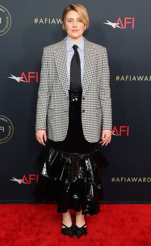 <p>Monica Schipper/Getty Images</p> Greta Gerwig attended the AFI Awards Luncheon