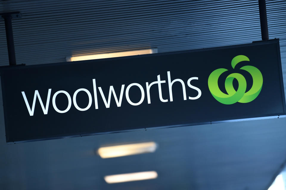 A Woolworths sign is pictured.