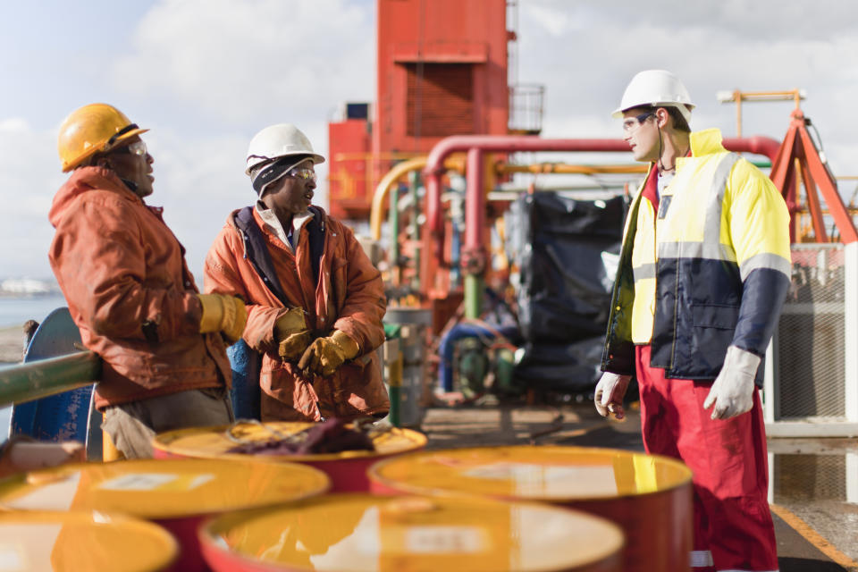 Oil rig workers on the job.