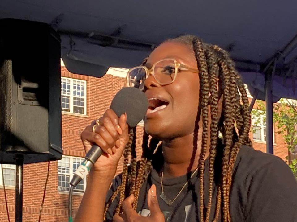 Rap musician Sammus performs May 13, 2022 at the Waking Windows festival in Winooski.