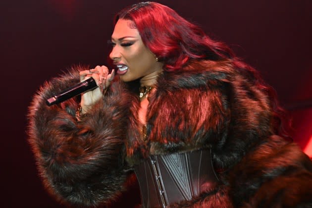 Megan Thee Stallion Wears Black Cone Bra on Instagram