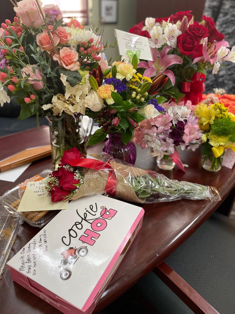 Flowers gifted to Mesquite Elementary School Principal Diane Vargo.