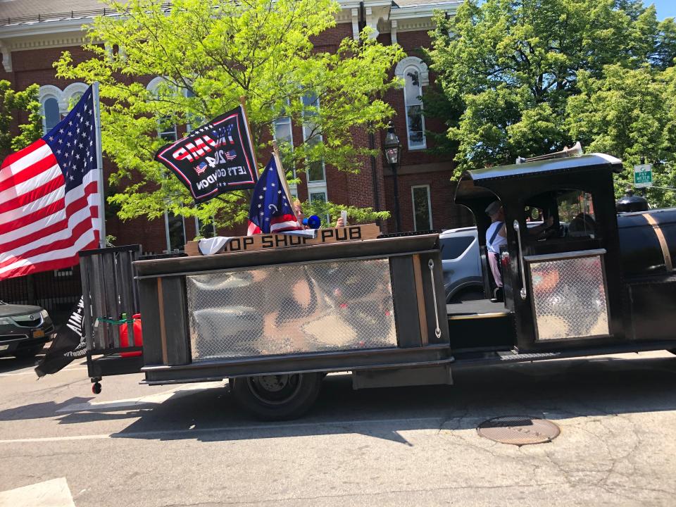A Trump flag is seen on a truck on Memorial Day in Portsmouth.