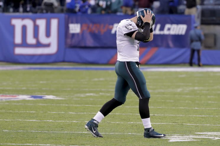 Carson Wentz threw three interceptions in a loss to the Bengals last week. (AP)