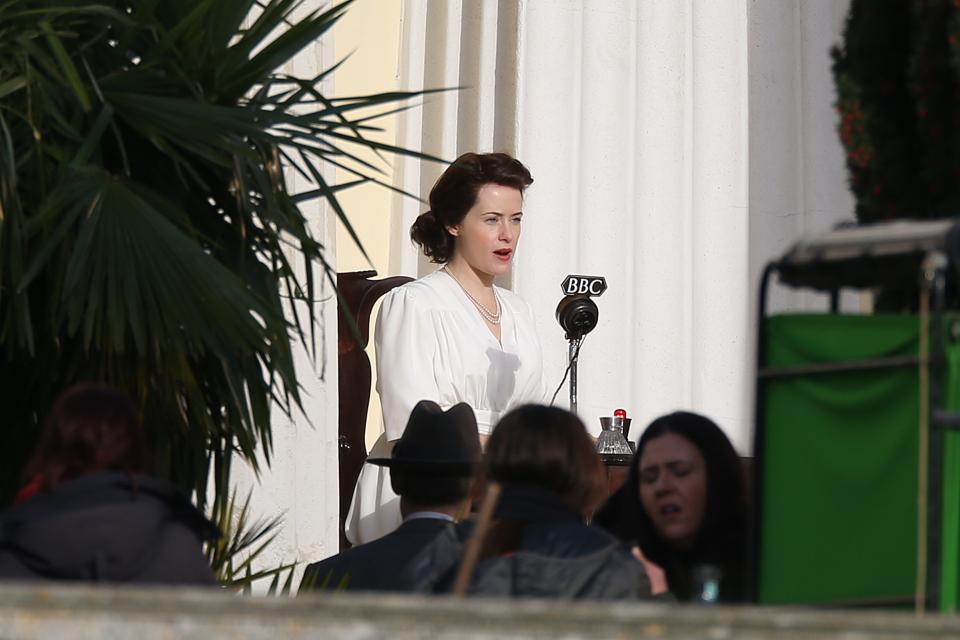 Claire Foy films a forthcoming scene from The Crown.