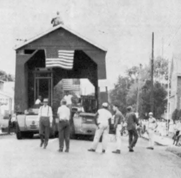 After traffic congestion made the Perkasie covered bridge obsolete, it was set for demolition. But the borough historic society saved it by having it moved a mile in August 1958 to Lenape Park, where it remains today.