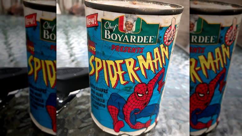 A can of spiderman pasta