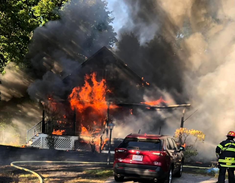 Several fire departments fought a fire on Saturday that destroyed a home on Whitney Street in Northborough.