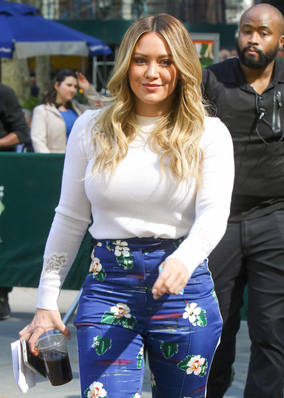 Hilary Duff is seen on April 24, 2019 in New York City. 