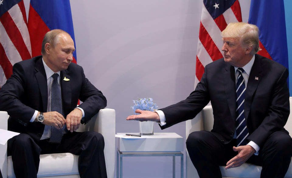 Trump meets with Russian President Vladimir Putin during their bilateral meeting at the G20 summit in Hamburg, Germany, on July&nbsp;7.