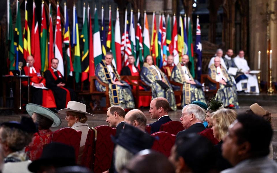 Britain's Sophie, Duchess of Edinburgh, Britain's Edward, Duke of Edinburgh and Britain's William, Prince of Wales attend an annual Commonwealth Day service ceremony at Westminster Abbey in London