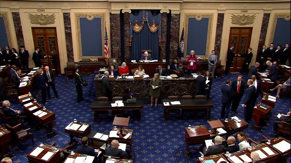 The US Senate floor shortly before senators were sworn in as jurors in the impeachment trial against Homeland Security Secretary Alejandro Mayorkas on Wednesday. - Senate TV
