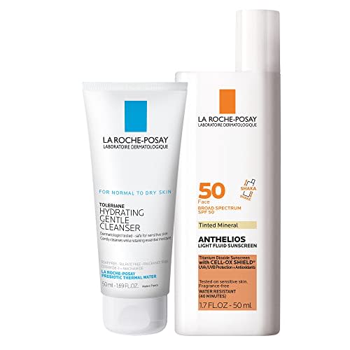 La Roche Posay Anthelios Tinted Sunscreen and Toleriane Hydrating Gentle Cleanser (Amazon / Amazon)