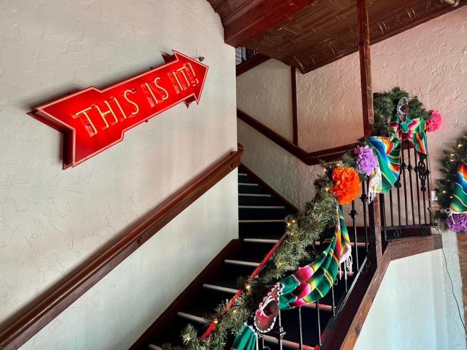 The stairway to an upstairs bar at The Original on North Main Street.