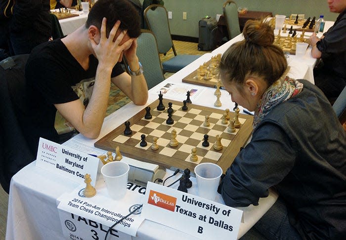 Nadya Kosintseva playing chess for the University of Texas, Dallas.
