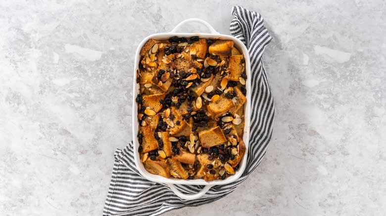 bread pudding with slivered almonds