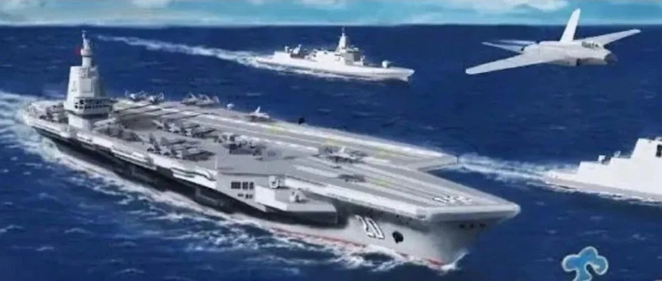 <em>Chinese Internet via X</em> A rendering of a future Chinese aircraft carrier design. <em>Chinese Internet via @HenriKenhmann </em>