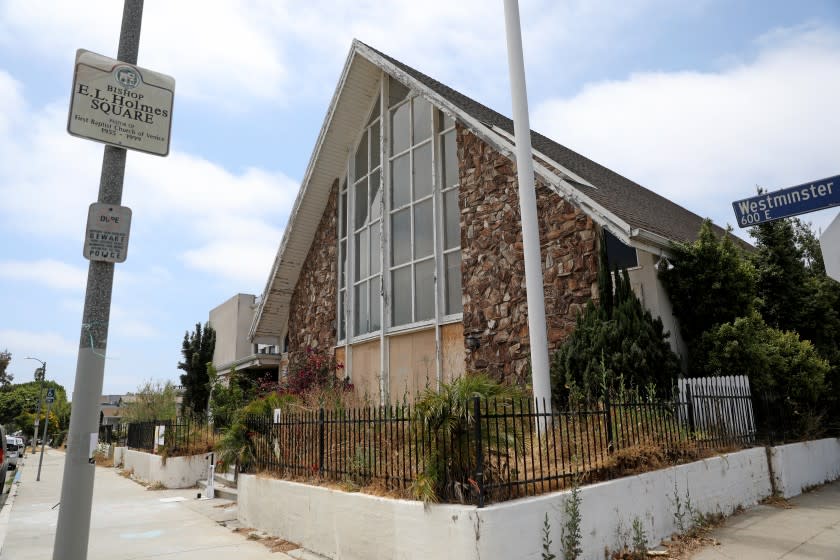 VENICE, CA - JUNE 26: The First Baptist Church of Venice in the Oakwood neighborhood on Friday, June 26, 2020 in Venice, CA. They are fighting a plan by multimillionaire Jay Penske (owner of Rolling Stone and Variety, heir to the Penske automotive fortune) to turn the church into an 11,000 square foot private residence. (Gary Coronado / Los Angeles Times)