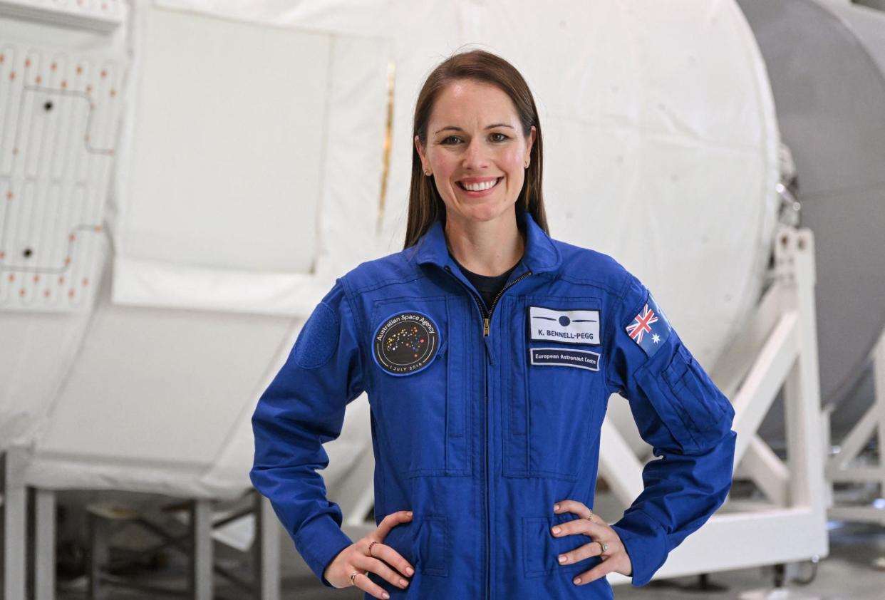 <span>Australian aerospace engineer Katherine Bennell-Pegg at a press conference of European Space Agency class of 2022 astronaut candidates at the European Astronaut Centre (EAC) in Cologne, western Germany.</span><span>Photograph: Ina Fassbender/AFP/Getty Images</span>