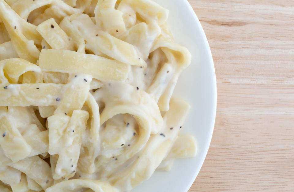 Plate of fettuccine alfredo.