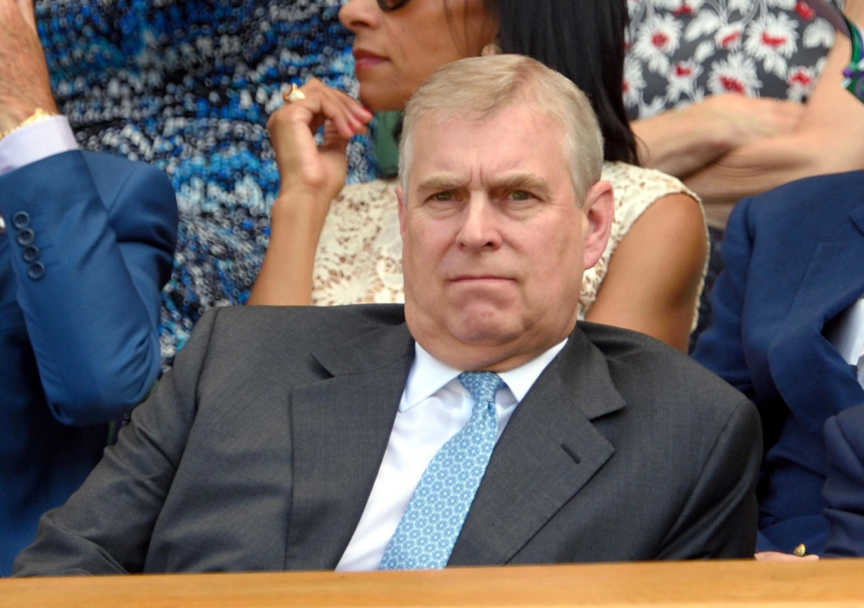 LONDON, ENGLAND - JULY 10:  Prince Andrew, Duke of York attends day eleven of the Wimbledon Tennis Championships at Wimbledon on July 10, 2015 in London, England.  (Photo by Karwai Tang/WireImage)