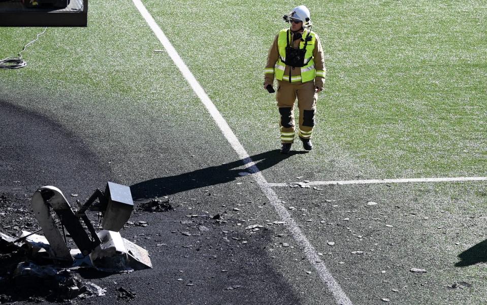 The damage to the pitchside Var monitor and pitch will be a concern ahead of Saturday's match - GETTY IMAGES