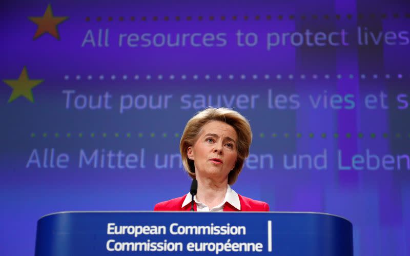 FILE PHOTO: EC President von der Leyen speaks on coronavirus disease (COVID-19) in Brussels