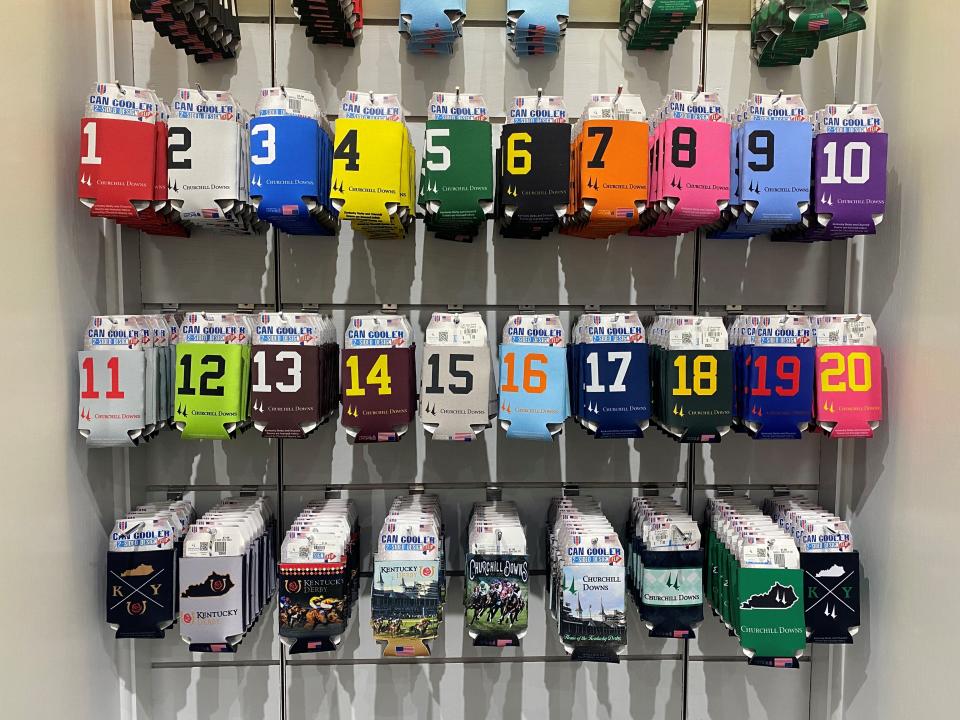 Colorful numbered starting gate koozies are available at the Kentucky Derby Museum Store at the Kentucky Derby Museum, 704 Central Ave.