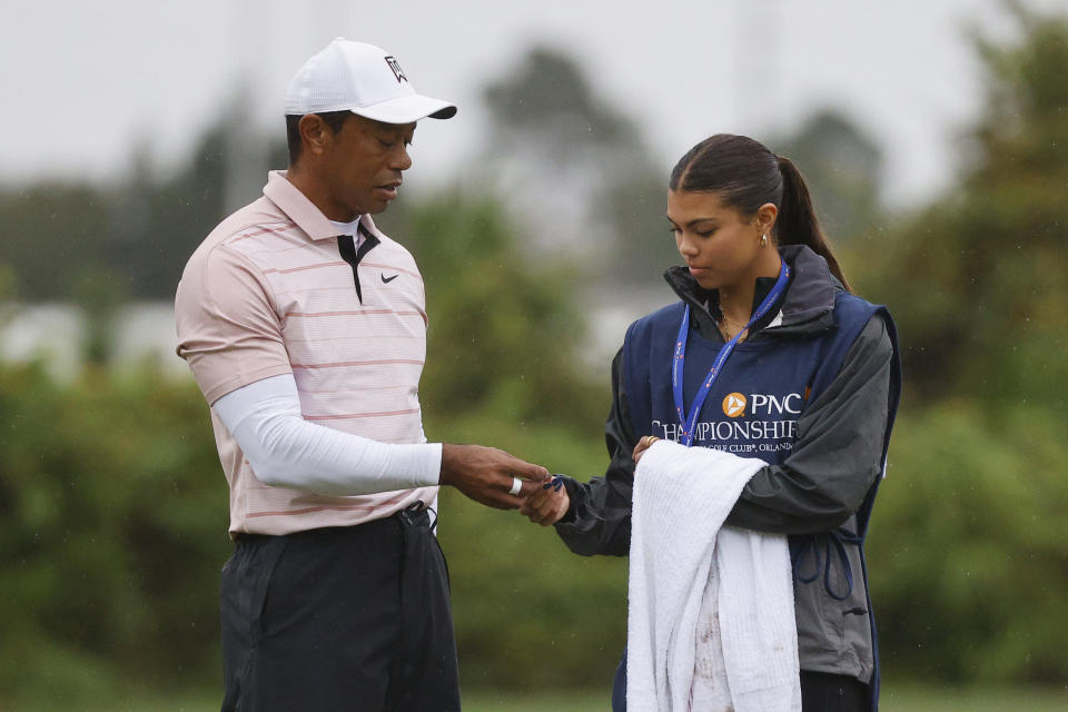 Tiger Woods had a new caddie at the 2023 PNC Championship his